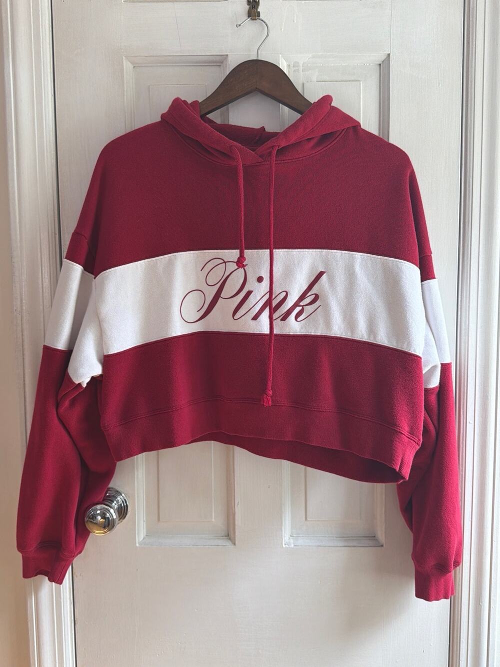 Victoria's Secret PINK Cream Green Velvet Stripe Full Zip Lounge Hoodie M | Y2k